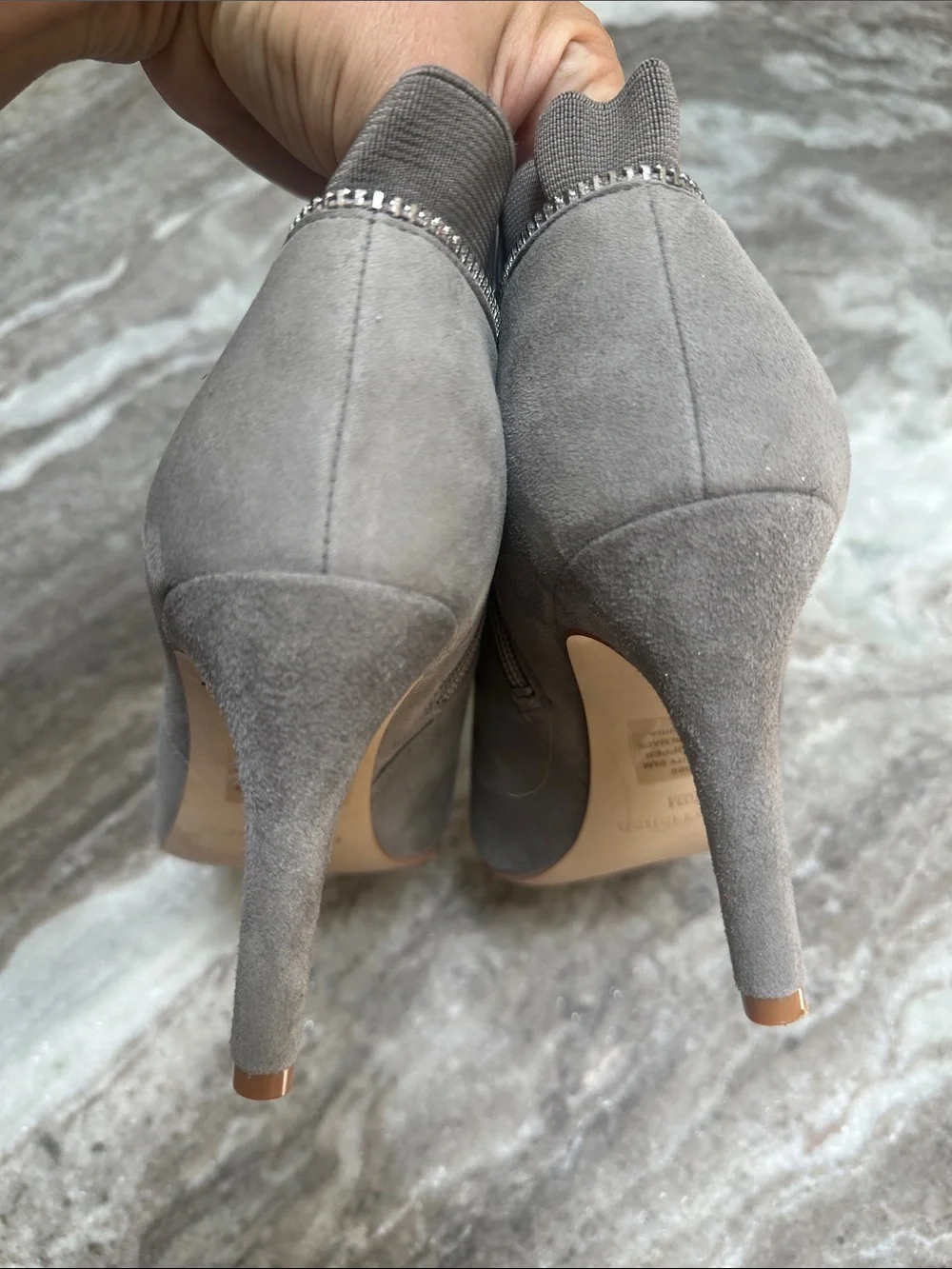 Marc Fisher Gray Suede Serenity Peep Toe Shoe Ankle Booties Size 8.5